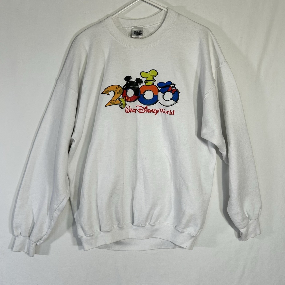Vintage Walt Disney World 2000 Character Crewneck Sweatshirt White Large